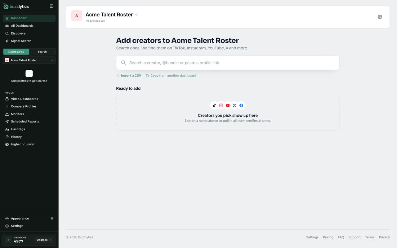 Start from the roster builder