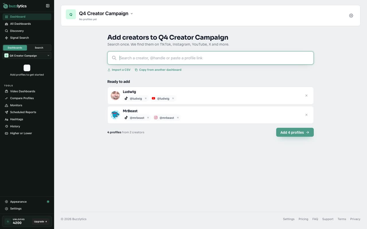 Add creators from every platform