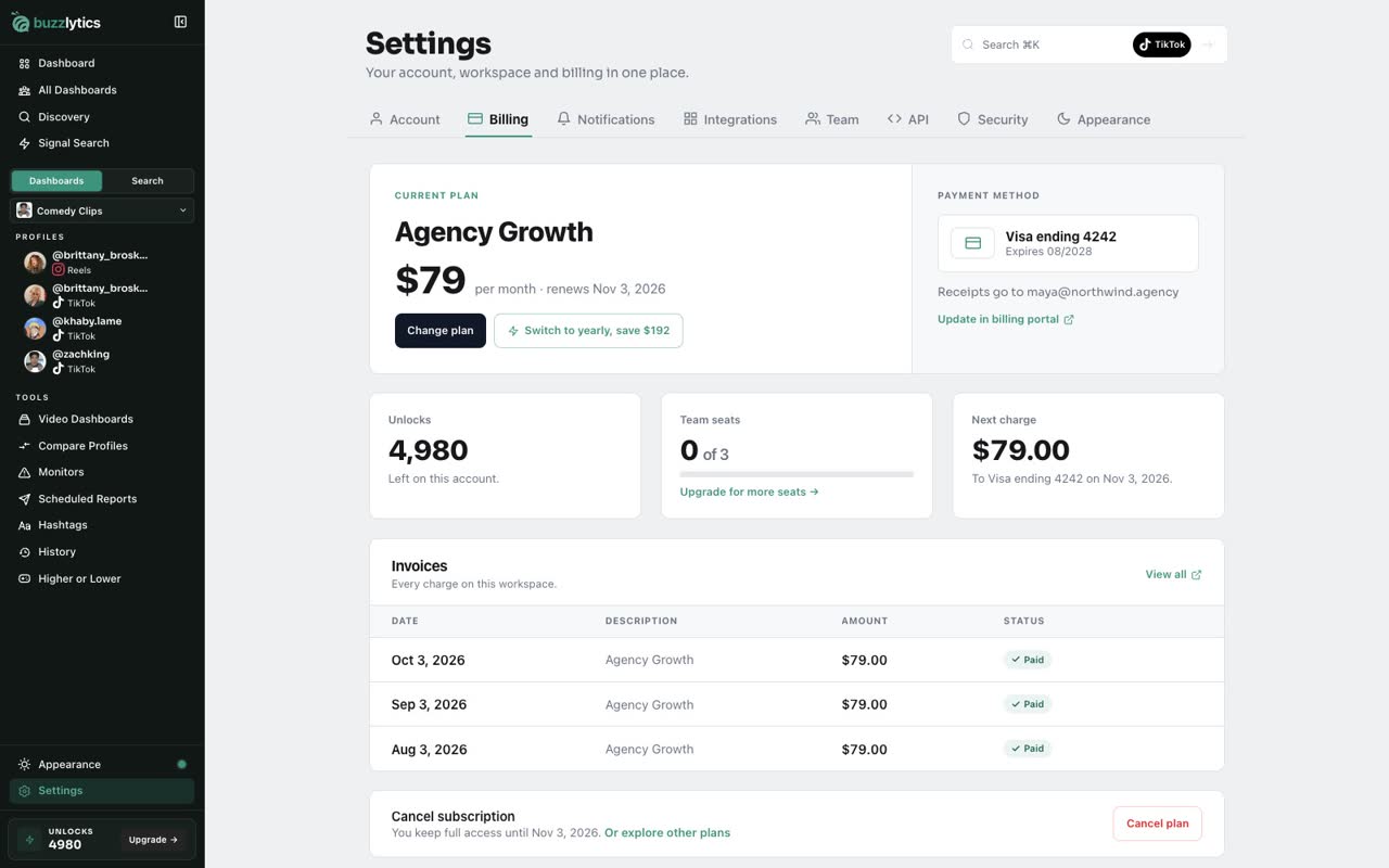 Open the Billing tab