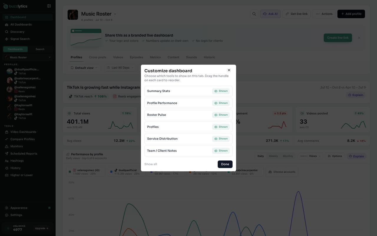 Open Customize dashboard