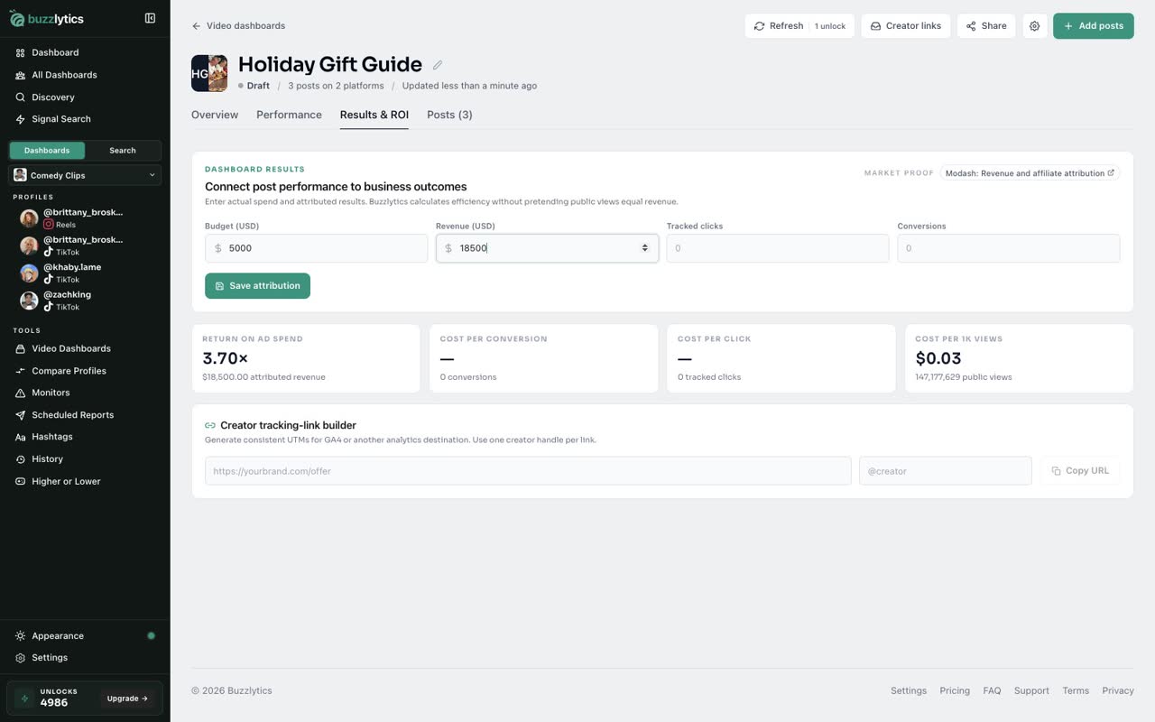 Enter spend and revenue
