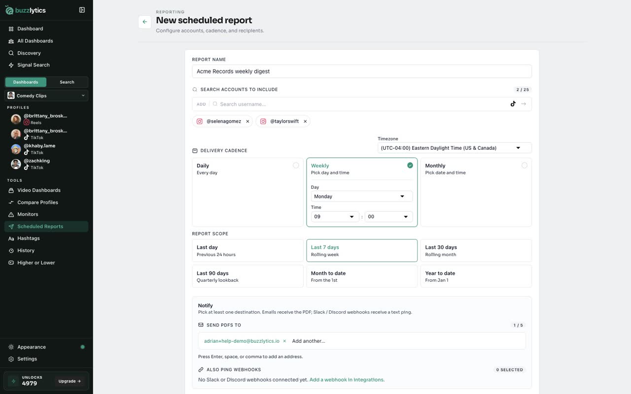 Set the report period